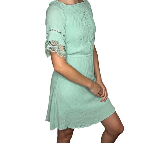 Crochet Embellished Peasant Dress Womens XS Mint Green Gauzy Cottage Boho Flowy - Picture 6 of 11